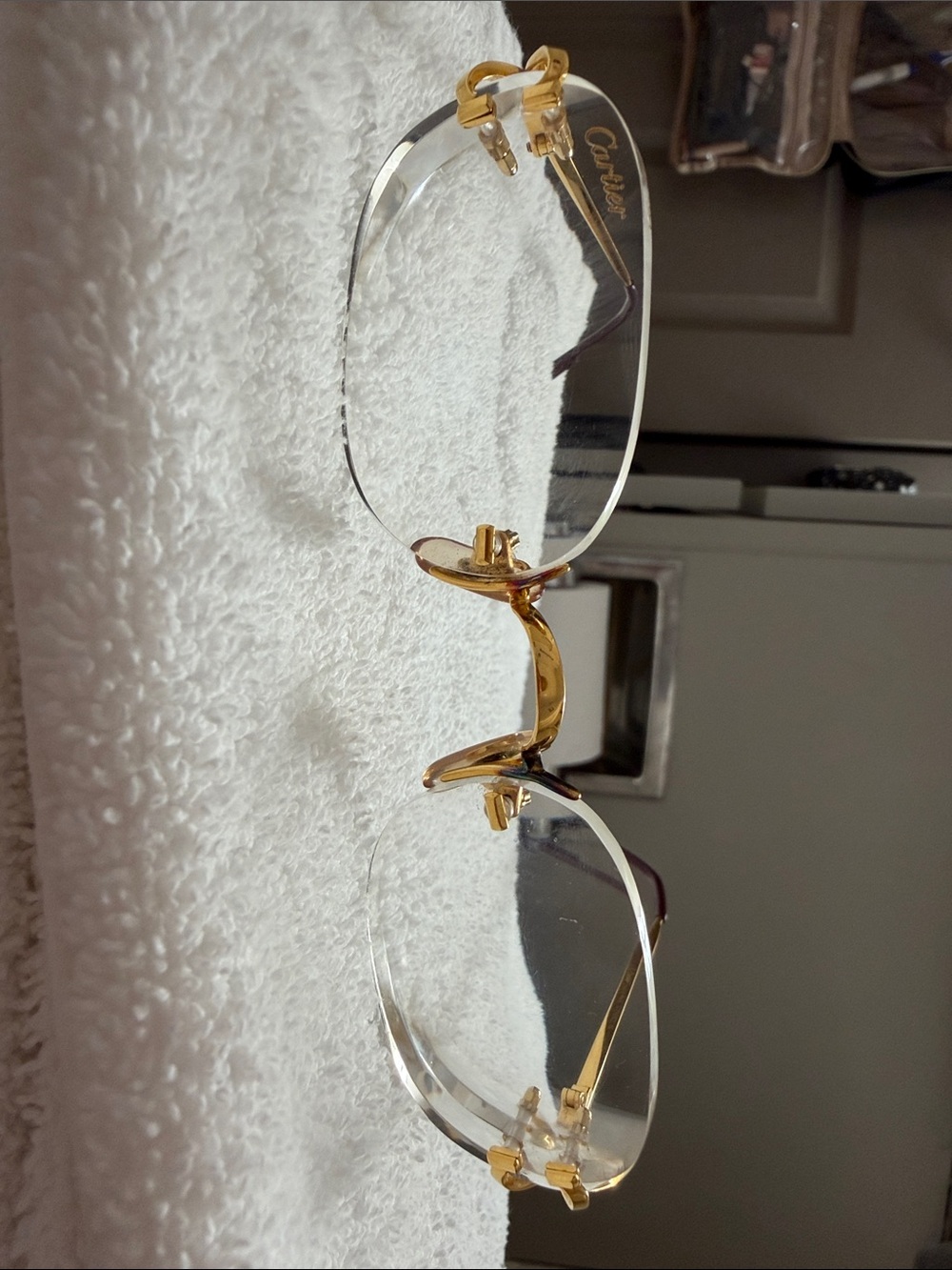 Cartier Gold Rimless Clear Lens Glasses